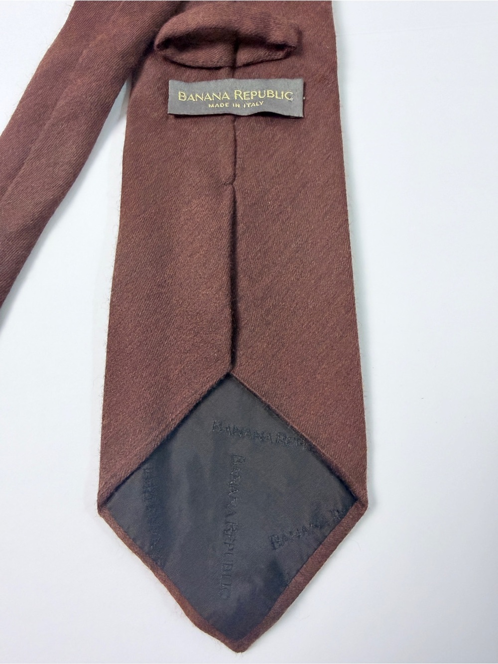 Banana Republic Brown Wool Silk Tie Made In Italy Solid Textured Necktie Mens - Picture 4 of 8